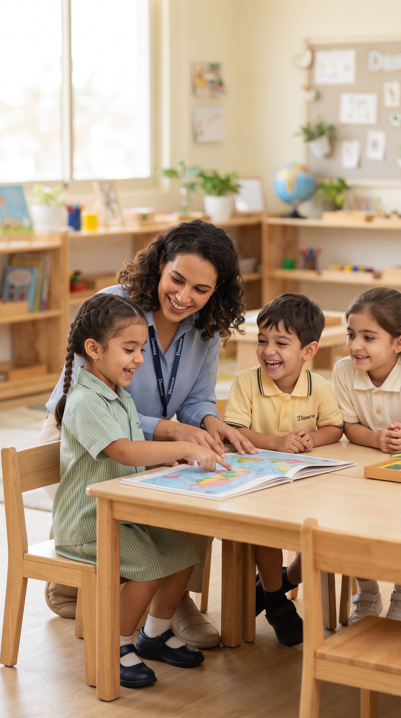 Damara International educator reading with young children in a warm preschool classroom in Pune